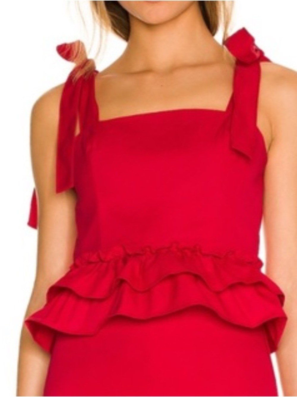 Amanda Uprichard Red Tie-Shoulder Ruffle One-Piece